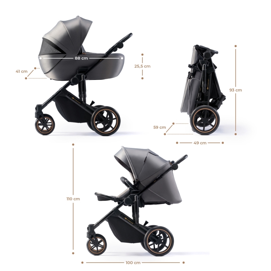KINDERKRAFT - Carrinho de bebé combinado 2em1 PRIME 2 cinzento
