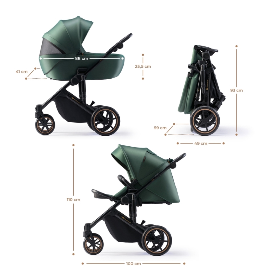 KINDERKRAFT - Carrinho de bebé combinado 2em1 PRIME 2 verde