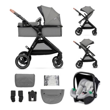 KINDERKRAFT - Carrinho de bebé combinado 3em1 ESME Moonlight cinzento + assento de automóvel MINK PRO