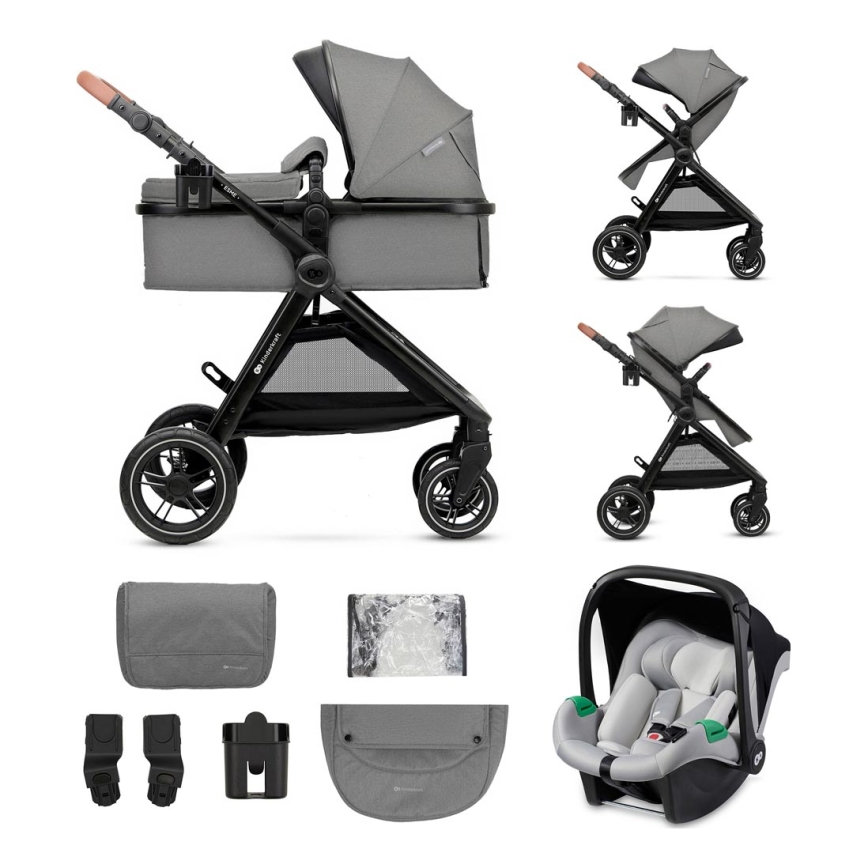 KINDERKRAFT - Carrinho de bebé combinado 3em1 ESME Moonlight cinzento + assento de automóvel MINK PRO