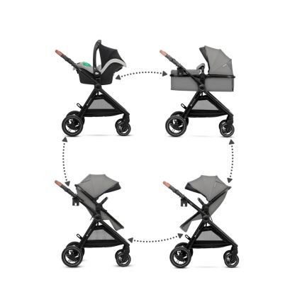 KINDERKRAFT - Carrinho de bebé combinado 3em1 ESME Moonlight cinzento + assento de automóvel MINK PRO