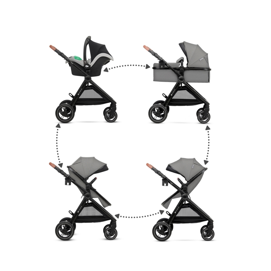 KINDERKRAFT - Carrinho de bebé combinado 3em1 ESME Moonlight cinzento + assento de automóvel MINK PRO