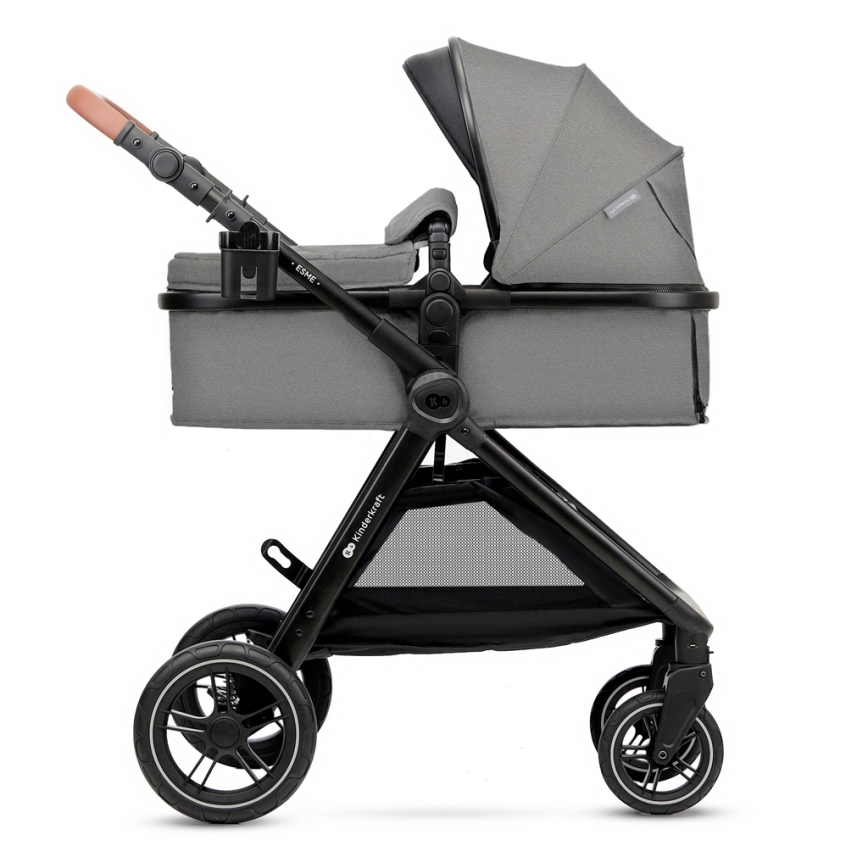KINDERKRAFT - Carrinho de bebé combinado 3em1 ESME Moonlight cinzento + assento de automóvel MINK PRO