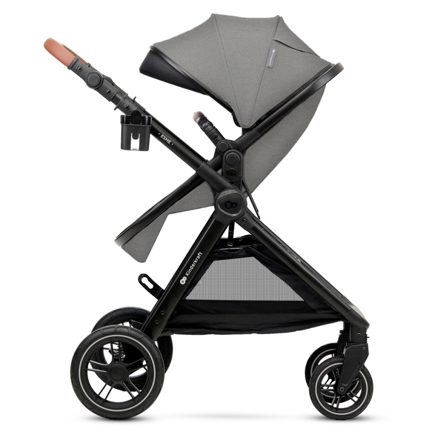 KINDERKRAFT - Carrinho de bebé combinado 3em1 ESME Moonlight cinzento + assento de automóvel MINK PRO