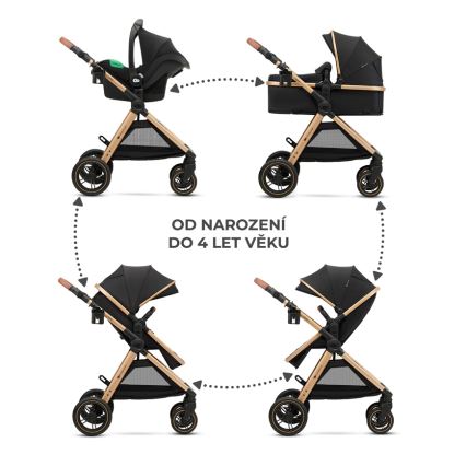 KINDERKRAFT - Carrinho de bebé combinado 3em1 ESME Pure preto + assento de automóvel MINK PRO