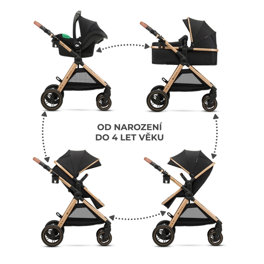 KINDERKRAFT - Carrinho de bebé combinado 3em1 ESME Pure preto + assento de automóvel MINK PRO