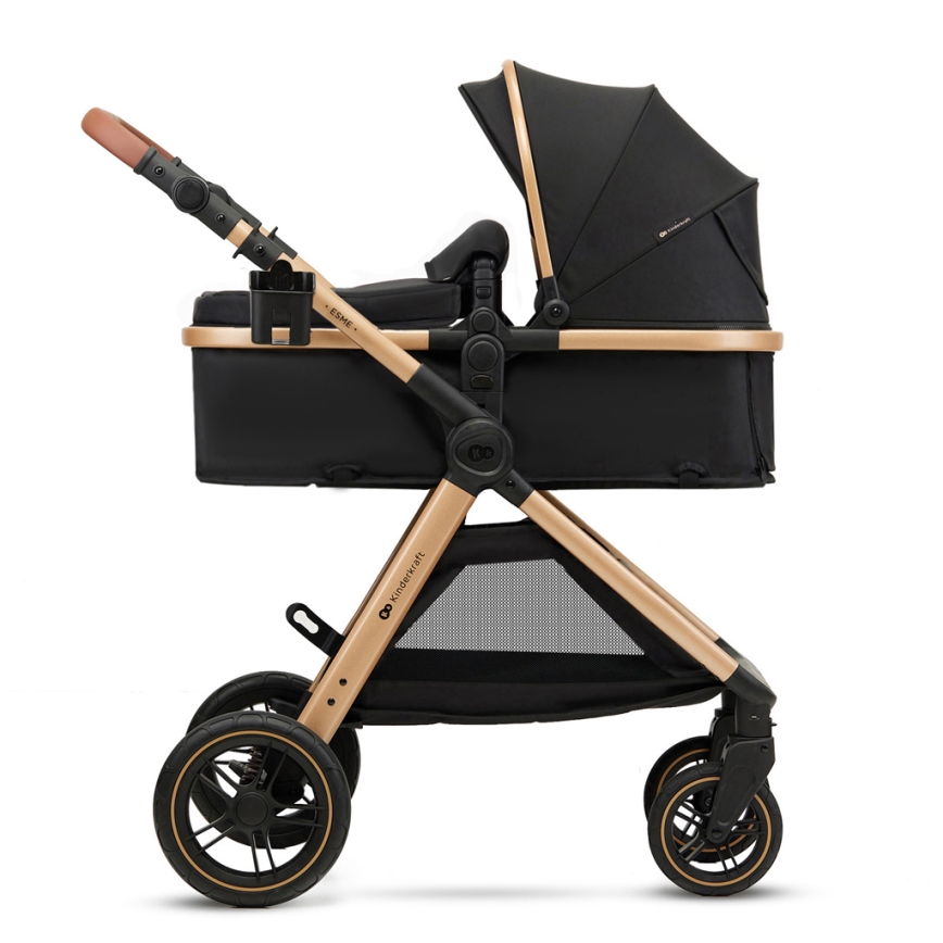 KINDERKRAFT - Carrinho de bebé combinado 3em1 ESME Pure preto + assento de automóvel MINK PRO