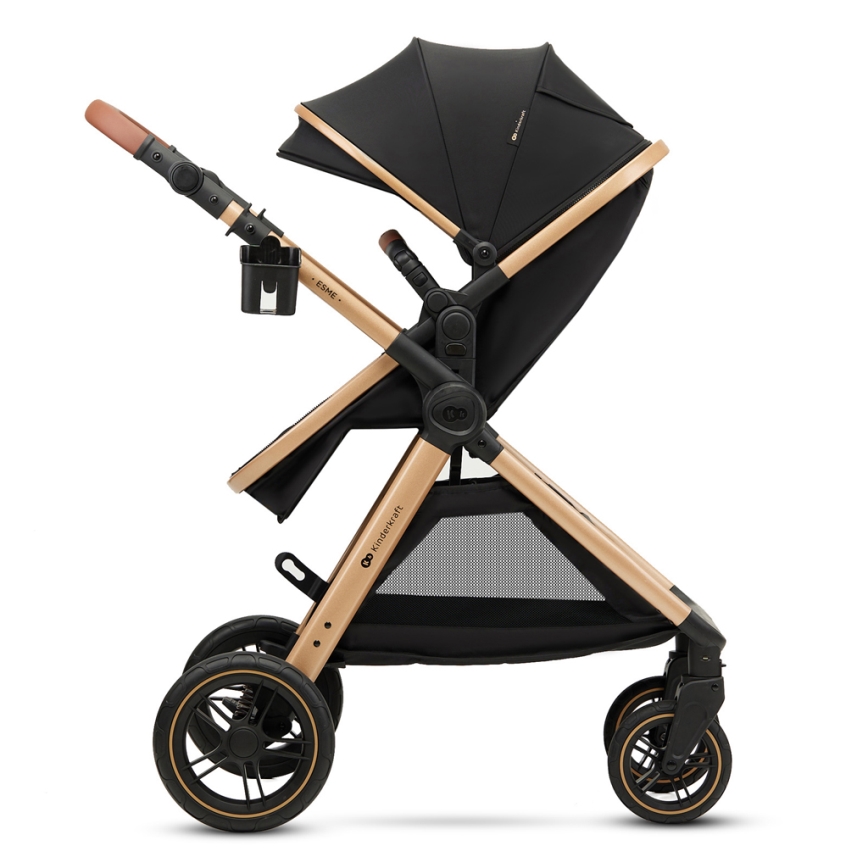 KINDERKRAFT - Carrinho de bebé combinado 3em1 ESME Pure preto + assento de automóvel MINK PRO