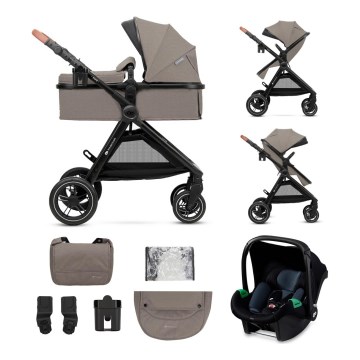 KINDERKRAFT - Carrinho de bebé combinado 3em1 ESME Sand bege + assento de automóvel MINK PRO