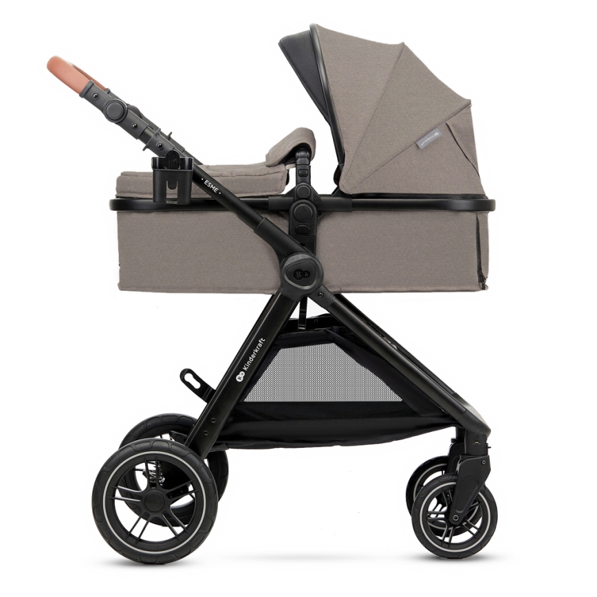 KINDERKRAFT - Carrinho de bebé combinado 3em1 ESME Sand bege + assento de automóvel MINK PRO