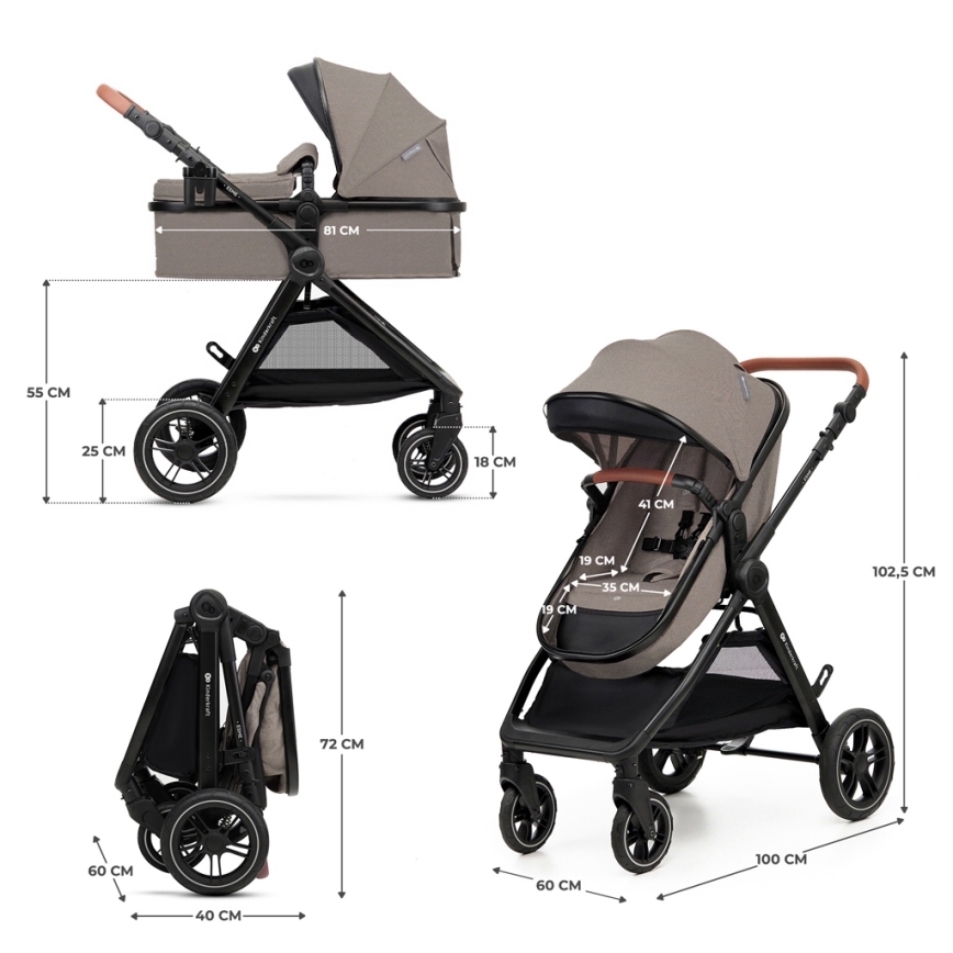 KINDERKRAFT - Carrinho de bebé combinado 3em1 ESME Sand bege + assento de automóvel MINK PRO
