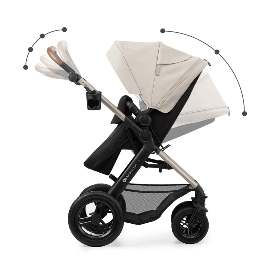 KINDERKRAFT - Carrinho de bebé combinado 3em1 MOOV 2 AIR Moonlight cinzento + assento de automóvel MINK PRO