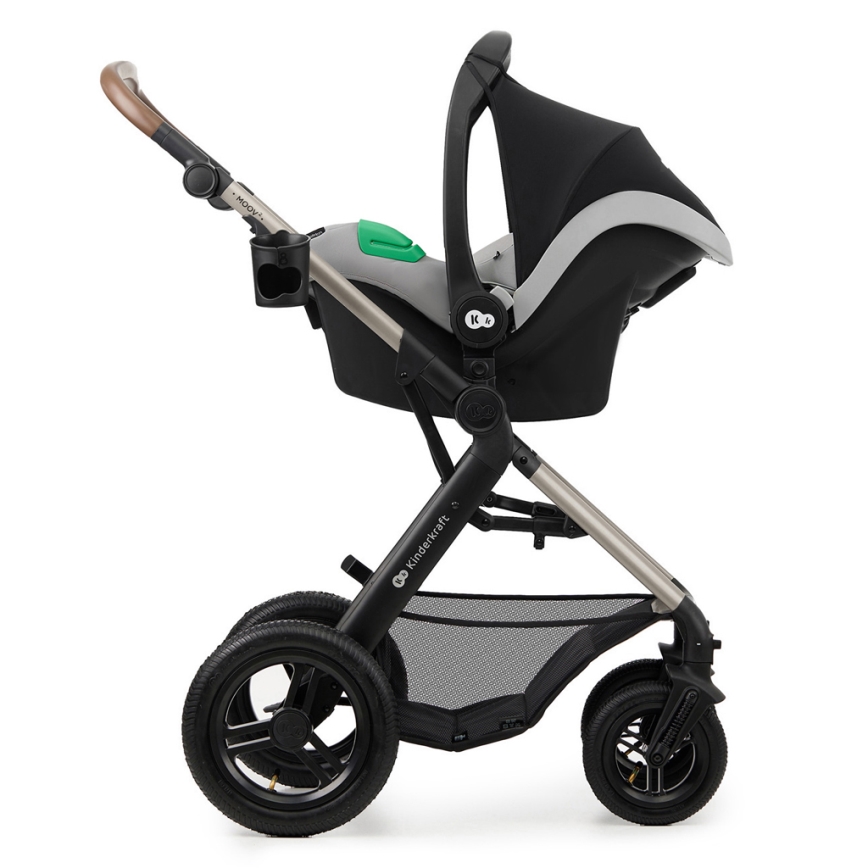 KINDERKRAFT - Carrinho de bebé combinado 3em1 MOOV 2 AIR Moonlight cinzento + assento de automóvel MINK PRO