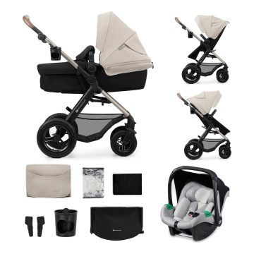 KINDERKRAFT - Carrinho de bebé combinado 3em1 MOOV 2 AIR Moonlight cinzento + assento de automóvel MINK PRO
