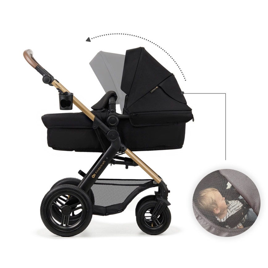 KINDERKRAFT - Carrinho de bebé combinado 3em1 MOOV 2 AIR Pure preto + assento de automóvel MINK PRO
