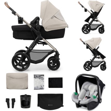 KINDERKRAFT - Carrinho de bebé combinado 3em1 MOOV 2 Moonlight cinzento + assento de automóvel MINK PRO