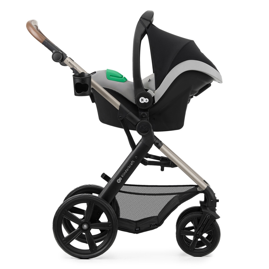 KINDERKRAFT - Carrinho de bebé combinado 3em1 MOOV 2 Moonlight cinzento + assento de automóvel MINK PRO