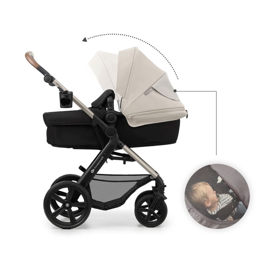 KINDERKRAFT - Carrinho de bebé combinado 3em1 MOOV 2 Moonlight cinzento + assento de automóvel MINK PRO