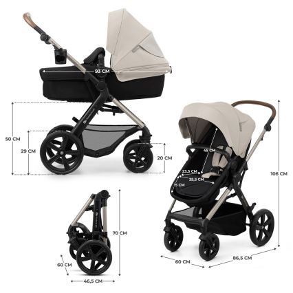 KINDERKRAFT - Carrinho de bebé combinado 3em1 MOOV 2 Moonlight cinzento + assento de automóvel MINK PRO
