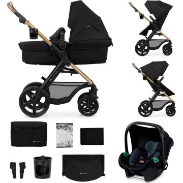 KINDERKRAFT - Carrinho de bebé combinado 3em1 MOOV 2 Pure preto + assento de automóvel MINK PRO