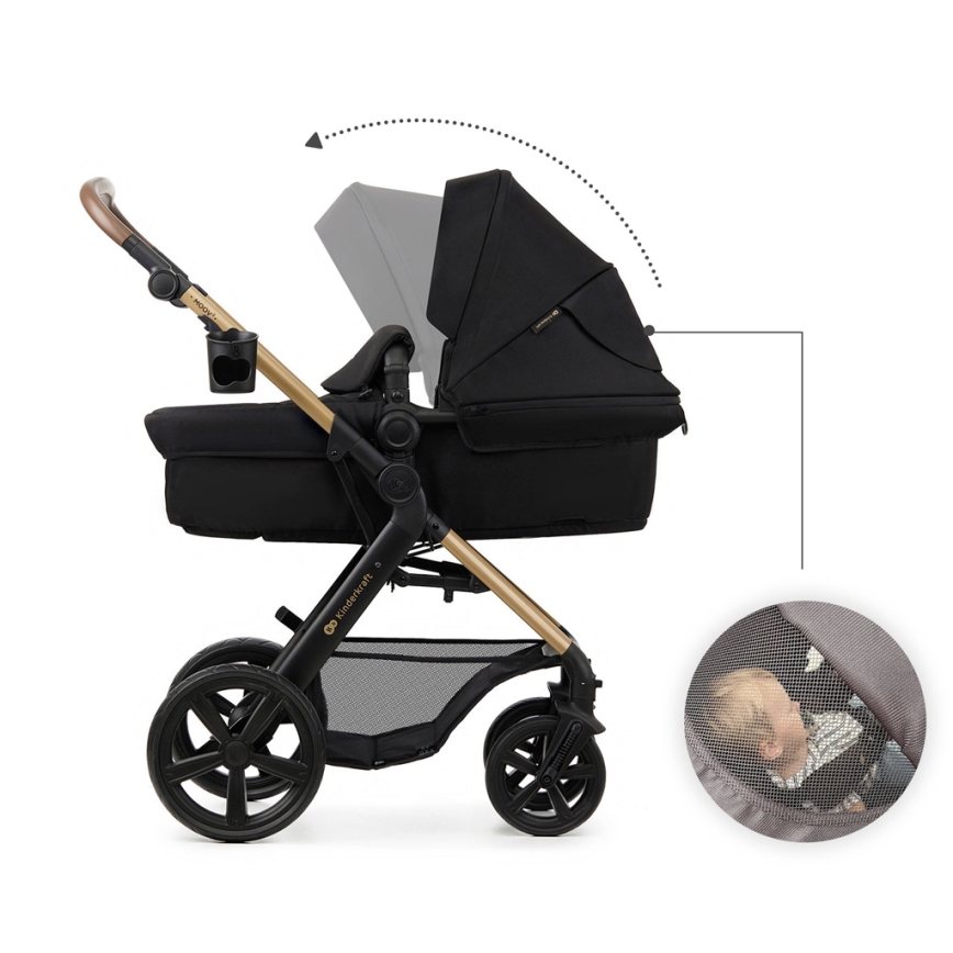 KINDERKRAFT - Carrinho de bebé combinado 3em1 MOOV 2 Pure preto + assento de automóvel MINK PRO