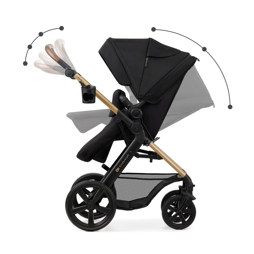 KINDERKRAFT - Carrinho de bebé combinado 3em1 MOOV 2 Pure preto + assento de automóvel MINK PRO