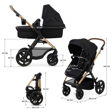 KINDERKRAFT - Carrinho de bebé combinado 3em1 MOOV 2 Pure preto + assento de automóvel MINK PRO