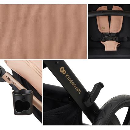 KINDERKRAFT - Carrinho de bebé combinado 3em1 MOOV 2 Sand bege + assento de automóvel MINK PRO