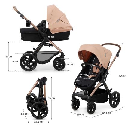 KINDERKRAFT - Carrinho de bebé combinado 3em1 MOOV 2 Sand bege + assento de automóvel MINK PRO