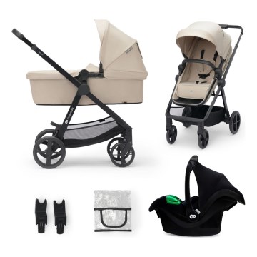 KINDERKRAFT - Carrinho de bebé combinado 3em1 NEWLY Sand bege + assento de automóvel MINK PRO