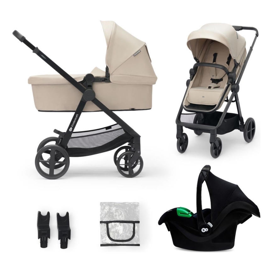 KINDERKRAFT - Carrinho de bebé combinado 3em1 NEWLY Sand bege + assento de automóvel MINK PRO