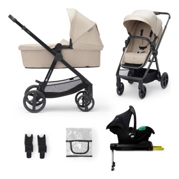 KINDERKRAFT - Carrinho de bebé combinado 4em1 NEWLY Clássico bege + assento de automóvel MINK PRO com base ISOFIX