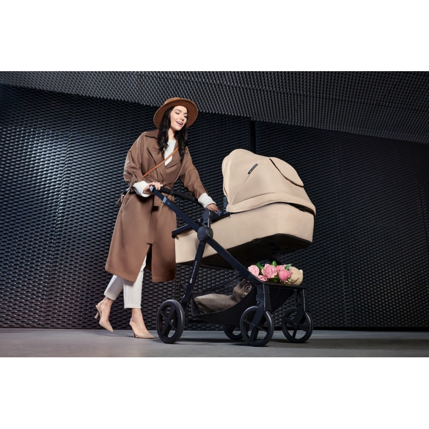 KINDERKRAFT - Carrinho de bebé combinado 4em1 NEWLY Clássico bege + assento de automóvel MINK PRO com base ISOFIX