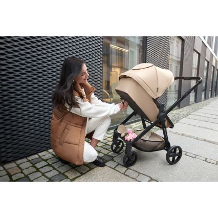 KINDERKRAFT - Carrinho de bebé combinado 4em1 NEWLY Clássico bege + assento de automóvel MINK PRO com base ISOFIX
