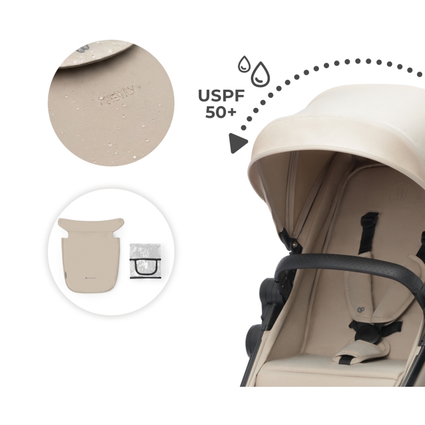 KINDERKRAFT - Carrinho de bebé combinado 4em1 NEWLY Clássico bege + assento de automóvel MINK PRO com base ISOFIX