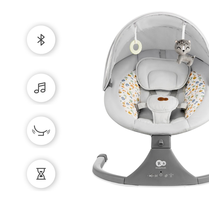 KINDERKRAFT - Espreguiçadeira para bebé com melodia 2em1 LUMI cinzento claro