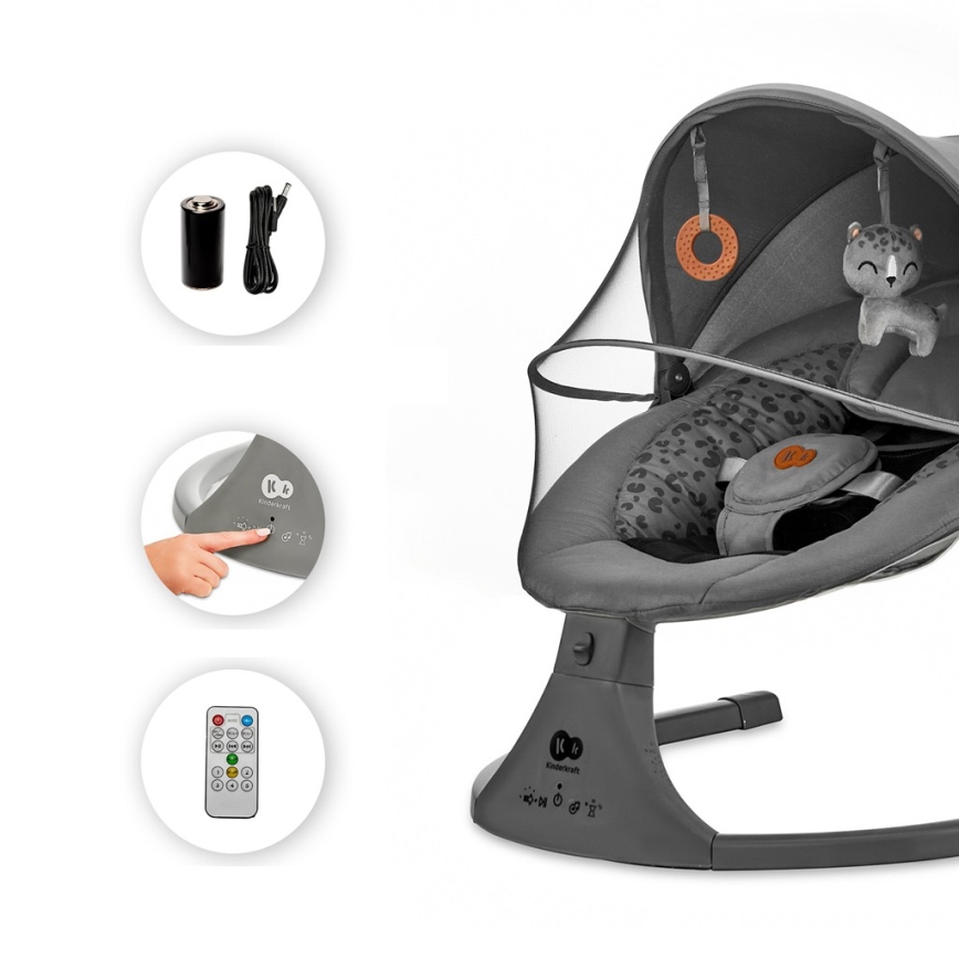 KINDERKRAFT - Espreguiçadeira para bebé com melodia 2em1 LUMI cinzento escuro