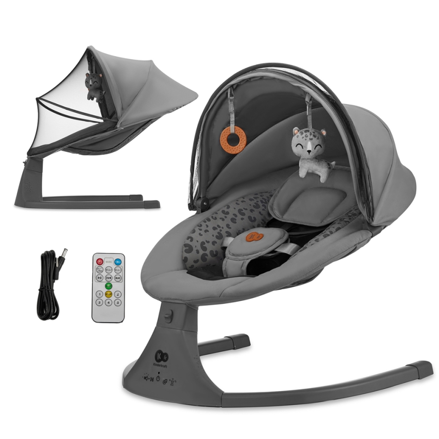 KINDERKRAFT - Espreguiçadeira para bebé com melodia 2em1 LUMI cinzento escuro