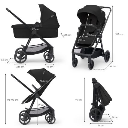 KINDERKRAFT - Carrinho combinado 4 em 1 NEWLY Classic preto + cadeira auto MINK PRO com base ISOFIX