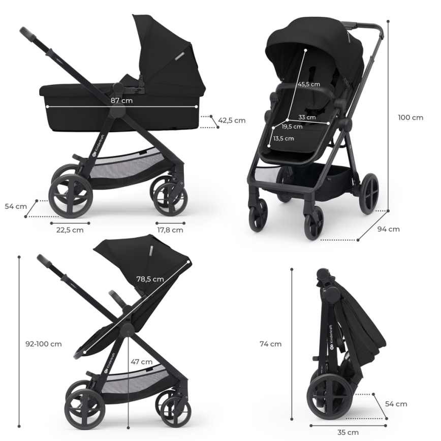 KINDERKRAFT - Carrinho combinado 4 em 1 NEWLY Classic preto + cadeira auto MINK PRO com base ISOFIX