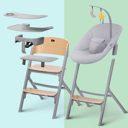 KINDERKRAFT SELECT - Cadeira de refeição infantil 3 em 1 LIVY Premium carvalho + espreguiçadeira CALMEE