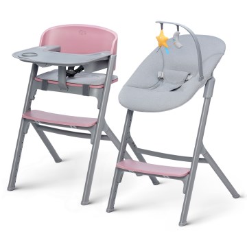 KINDERKRAFT SELECT - Cadeira de refeição para criança 3em1 LIVY Premium Aster rosa + espreguiçadeira CALMEE