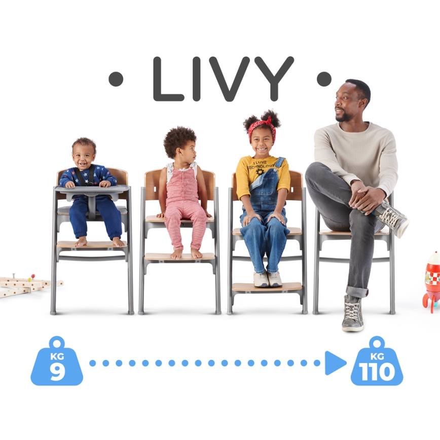 KINDERKRAFT SELECT - Cadeira de refeição para criança 3em1 LIVY Premium carvalho