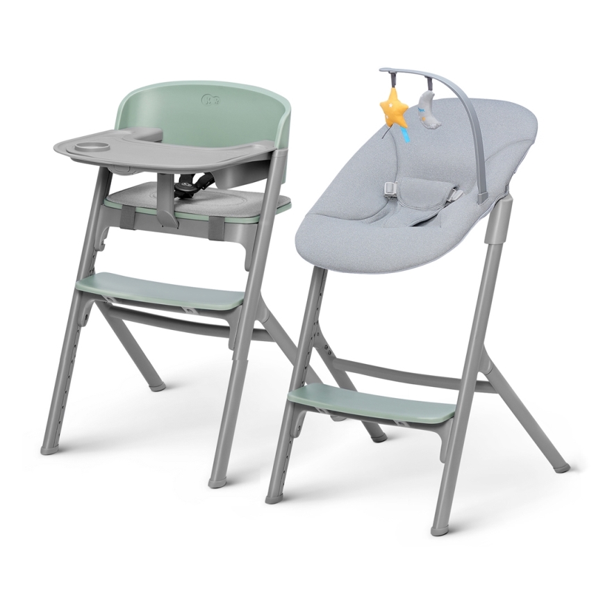 KINDERKRAFT SELECT - Cadeira de refeição para criança 3em1 LIVY Premium Olive verde + espreguiçadeira CALMEE