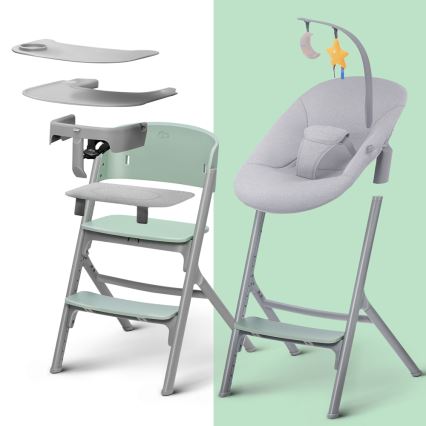 KINDERKRAFT SELECT - Cadeira de refeição para criança 3em1 LIVY Premium Olive verde + espreguiçadeira CALMEE