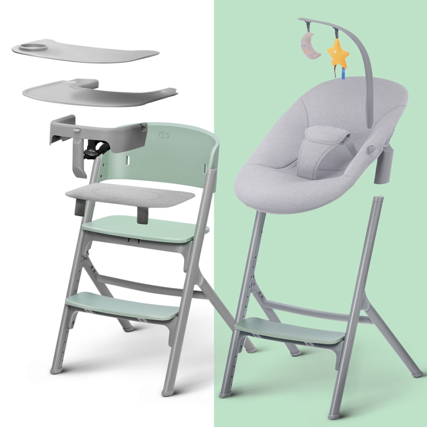 KINDERKRAFT SELECT - Cadeira de refeição para criança 3em1 LIVY Premium Olive verde + espreguiçadeira CALMEE