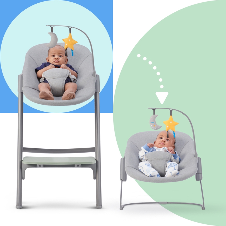 KINDERKRAFT SELECT - Cadeira de refeição para criança 3em1 LIVY Premium Olive verde + espreguiçadeira CALMEE