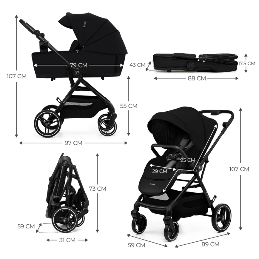 KINDERKRAFT SELECT - Carrinho de bebé combinado 2em1 YOXI Pure preto