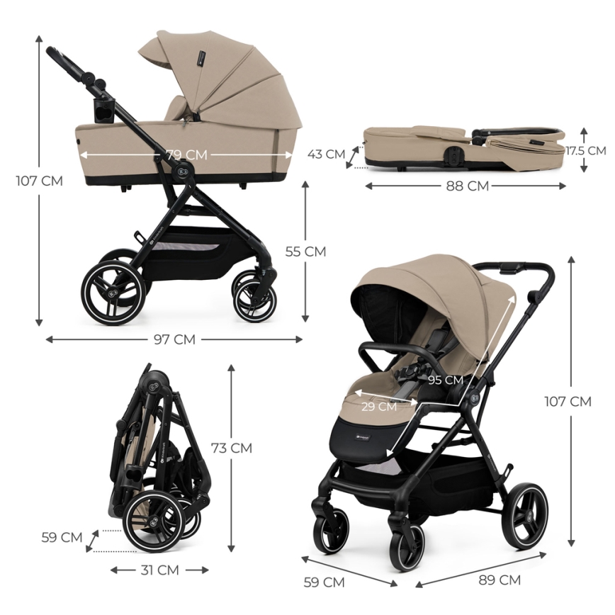 KINDERKRAFT SELECT - Carrinho de bebé combinado 2em1 YOXI Sand bege