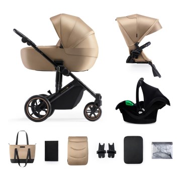 KINDERKRAFT SELECT - Carrinho de bebé combinado 3em1 PRIME 2 Premium Sandrose bege + assento de automóvel